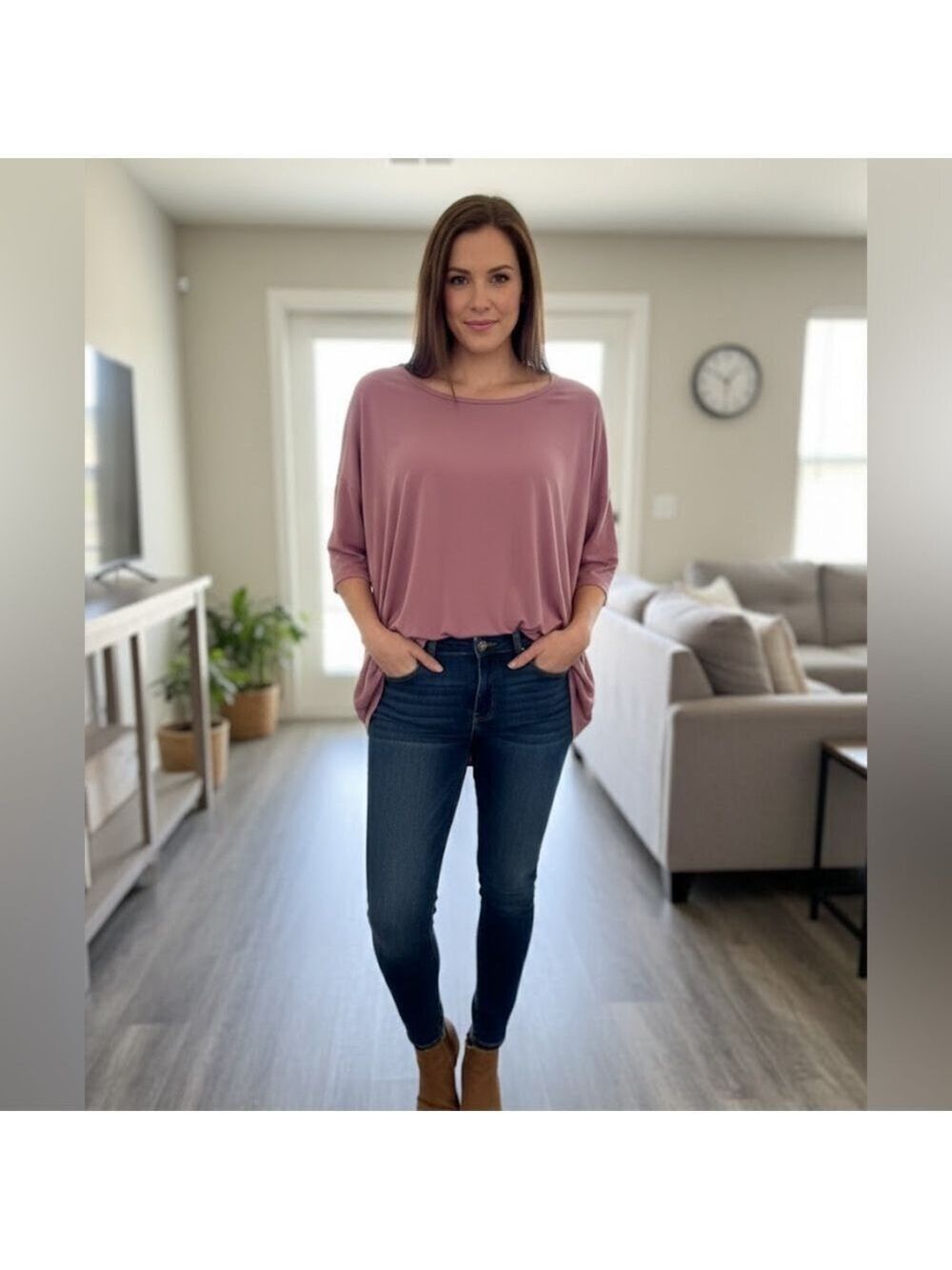 LuLaRoe Perfect T Mauve Pink Swing Top XL Side Slits Short Sleeve